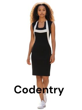 Codentry Black/White U-Neck Sleeveless Fitted Above Knee Dress (M)